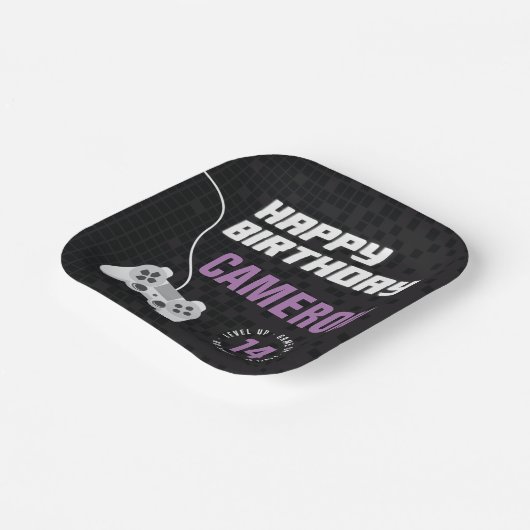 女の子ゲームゲームのネオンパープル誕生日パーティー ペーパープレート (傾斜あり)