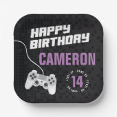 女の子ゲームゲームのネオンパープル誕生日パーティー ペーパープレート (正面)