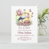 女の子コウノトリの赤ちゃんシャワー 招待状 (スタンド正面)