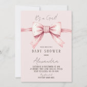女の子コケット赤面ピンクボウベイビーシャワー 招待状 (正面)