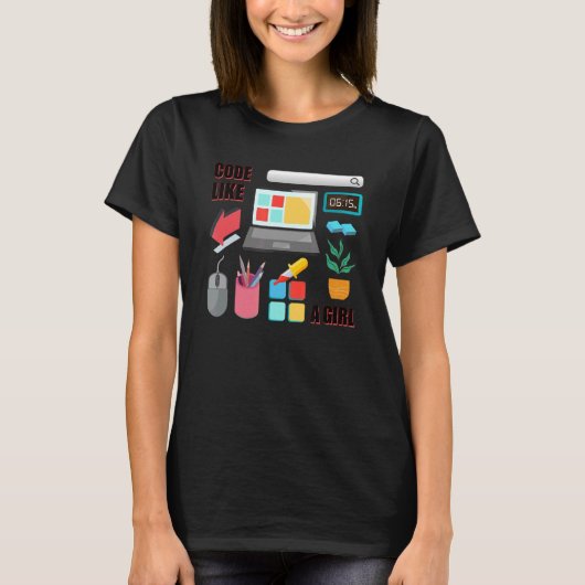 女の子コーダプログラマソフトウェア開発のようなコード Tシャツ (正面)