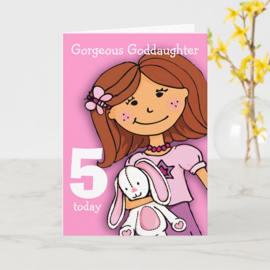 女の子ゴド娘5thバースデーカードガールピンク カード (黄色い花)
