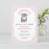 女の子サドルアップピンクポニー馬の誕生日 招待状 (スタンド正面)