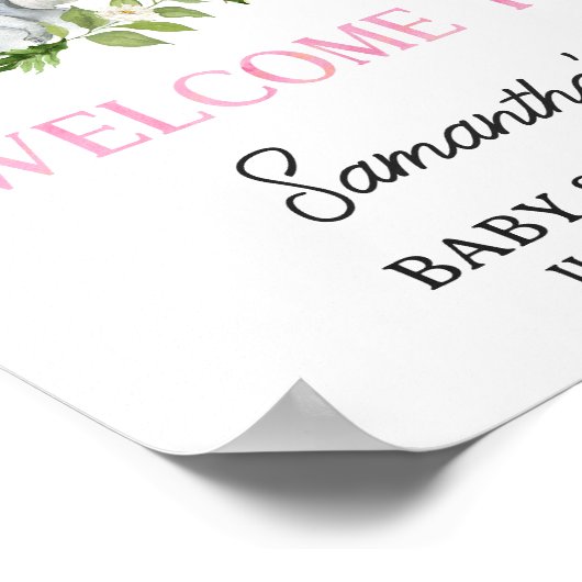 女の子サファリの動物の赤ちゃんシャワーへようこそ ポスター (角)