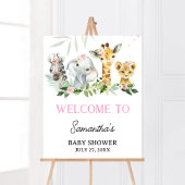 女の子サファリの動物の赤ちゃんシャワーへようこそ ポスター