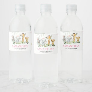 女の子サファリの動物の赤ちゃんシャワー ペットボトルラベル