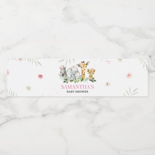 女の子サファリの動物の赤ちゃんシャワー ペットボトルラベル (シングルラベル)