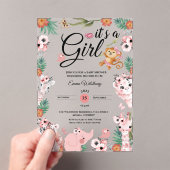 女の子サファリの女の子ピンクの赤ちゃんシャワージャングル アクリル招待状 (インサイチュ (ポータブル))