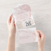 女の子サファリボホフローラピンクベビーシャワー オールインワン招待状 (貼ってはがせる)