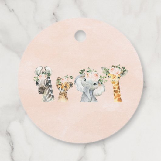 女の子サファリ動物が赤ちゃんシャワーをポップ フェイバータグ (裏面)