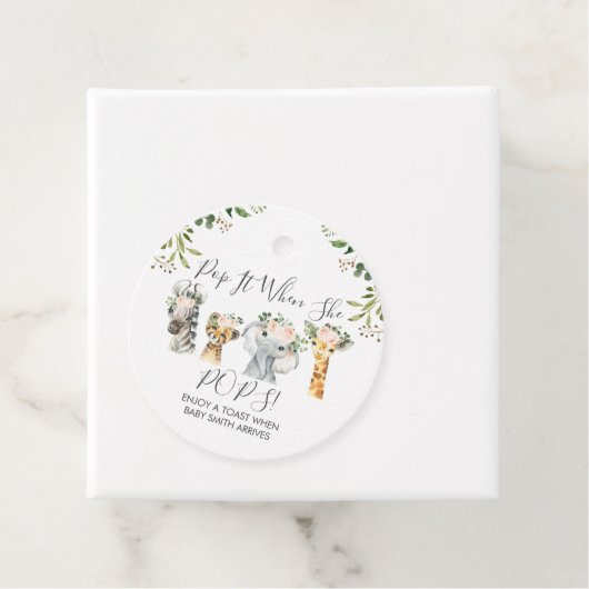 女の子サファリ動物が赤ちゃんシャワーをポップ フェイバータグ (インサイチュ)