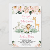 女の子サファリ動物ベビーシャワー招待状 招待状 (正面)