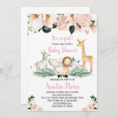 女の子サファリ動物ベビーシャワー招待状 招待状 (正面/裏面)