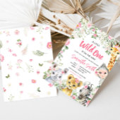 女の子サファリ動物ベビーシャワー 招待状