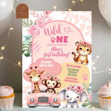 女の子サファリ動物Wild One1歳の誕生日