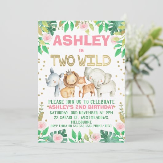 女の子サファリ2野生の2番目の誕生日の招待 招待状 (スタンド正面)