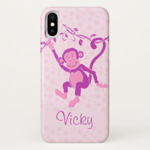 女の子サルの紫&ピンクのiphoneケース iPhone x ケース