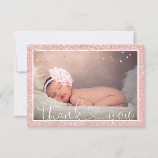 女の子サンキューピンクグリッターベビーシャワー |写真 案内状 (正面)