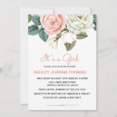 女の子サンゴの花エレガント赤ちゃんシャワー 招待状 (正面)