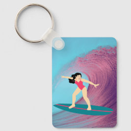 女の子サーフィンアットサンセット キーホルダー