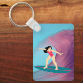 女の子サーフィンアットサンセット キーホルダー (正面)