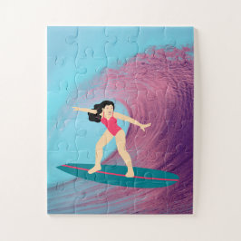 女の子サーフィンアットサンセット ジグソーパズル