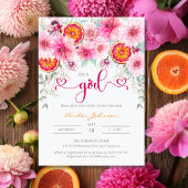 女の子シトラスのピンクフローラかわいい赤ちゃんシャワー 招待状