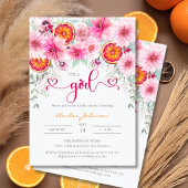 女の子シトラスのピンクフローラかわいい赤ちゃんシャワー 招待状