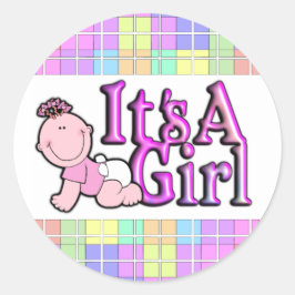 女の子シャイニーピンクの文字とベビーシール ラウンドシール