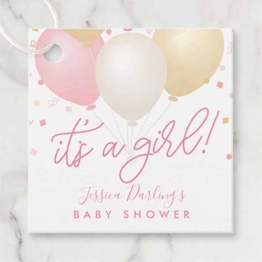 女の子シャワーメッセージカードピンク風船 フェイバータグ (正面)
