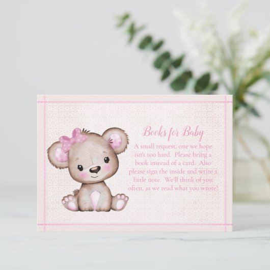 女の子シャワー用ベビーかわいいブラウンベアの本 エンクロージャーカード