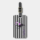 女の子シルエット,黒,白ストライプ色パーソナライズされた ラゲッジタグ (正面縦)