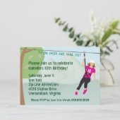 女の子ジップラインライニングバースデーパーティー招待状 招待状 (スタンド正面)