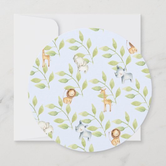 女の子ジャングル動物の男の子の赤ちゃんシャワー 招待状 (裏面)