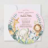 女の子ジャングル動物の赤ちゃんシャワー 招待状 (正面)