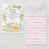 女の子ジャングル動物ベビーシャワーおむつラッフル エンクロージャーカード (正面/裏面)