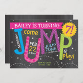 女の子ジャンプ誕生日パーティー – Britis on Chalkboard 招待状 (正面/裏面)