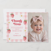 女の子ストロベリーベリー最初の誕生日の写真 サンキューカード (正面)