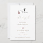 女の子ストークベイビーシャワー招待状 招待状 (正面)