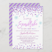 女の子スノーフレーク冬のベビーシャワー 招待状 (正面/裏面)