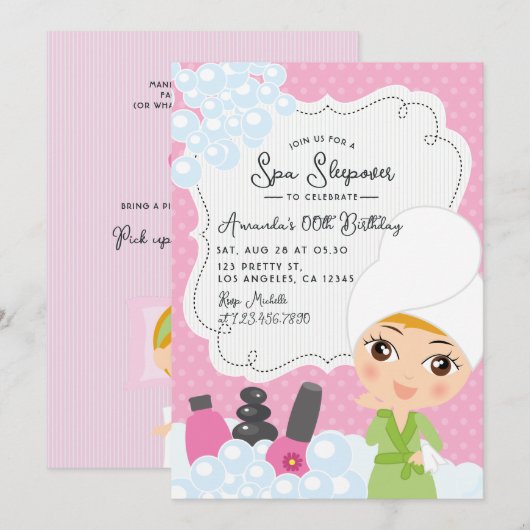 女の子スパスリーポバーバースデーパーティー招待 招待状 (正面/裏面)