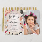 女の子スパメイクアップバースデーパーティー写真 招待状 (正面/裏面)