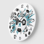 女の子スポーツサッカーボールwティール（緑がかった色）グレイ ラージ壁時計 (傾斜)