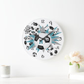 女の子スポーツサッカーボールwティール（緑がかった色）グレイ ラージ壁時計 (ホーム)