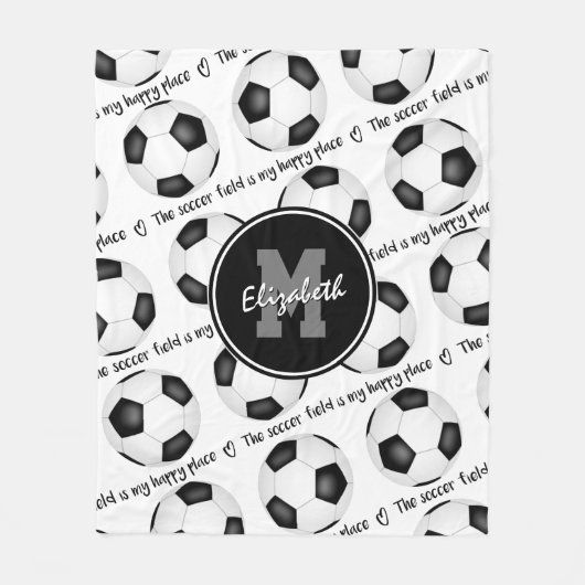 女の子スポーツサッカー場は私の幸せな場所である フリースブランケット (正面)