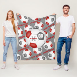 女の子スポーツデコール私はサッカーの赤い灰色が大好き フリースブランケット