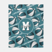 女の子スポーツデコール私はバスケットボールのティール(緑がかった色)白を愛する フリースブランケット (正面)