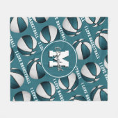 女の子スポーツデコール私はバスケットボールのティール(緑がかった色)白を愛する フリースブランケット (正面(横))