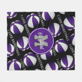 女の子スポーツデコール私はバスケットボールパープルホワイトが大好き フリースブランケット (正面(横))