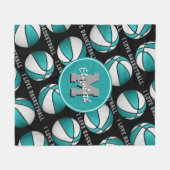 女の子スポーツ私はバスケットボールが大好きltティール（緑がかった色）ホワイト フリースブランケット (正面(横))